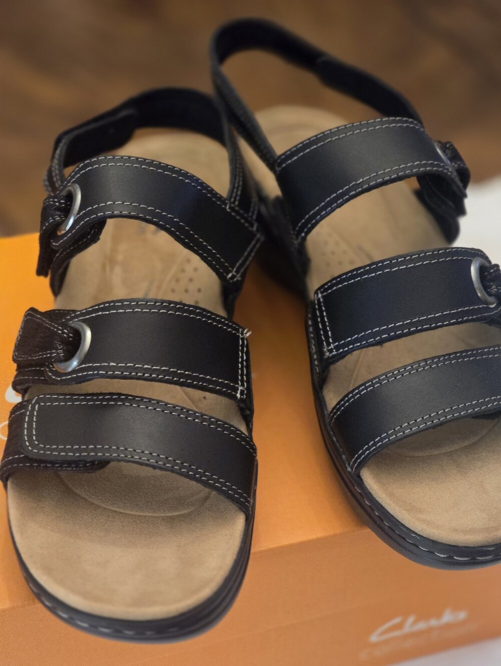 Womens Black Leather Strap Sandals